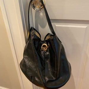 Yves Saint Laurent black patent leather Capri bag
